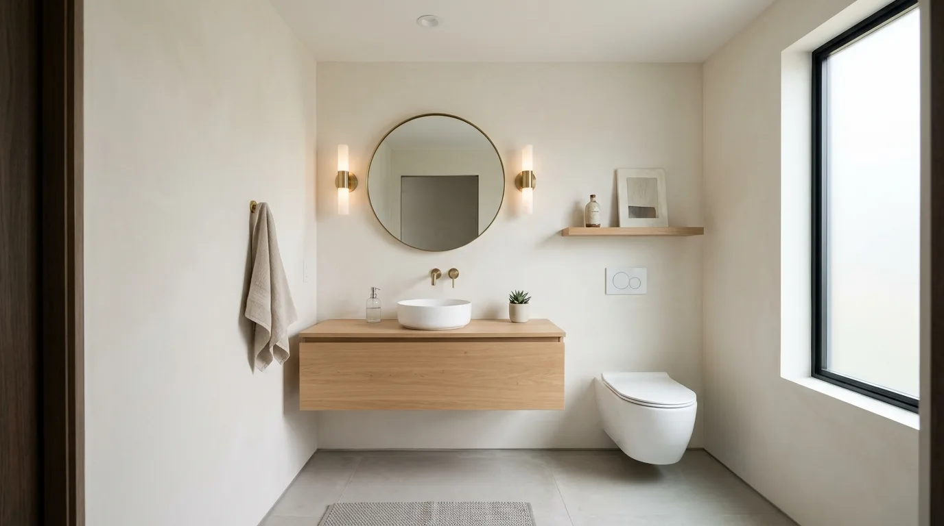 Let the walls and trim work together as one story inspiration for a powder room.